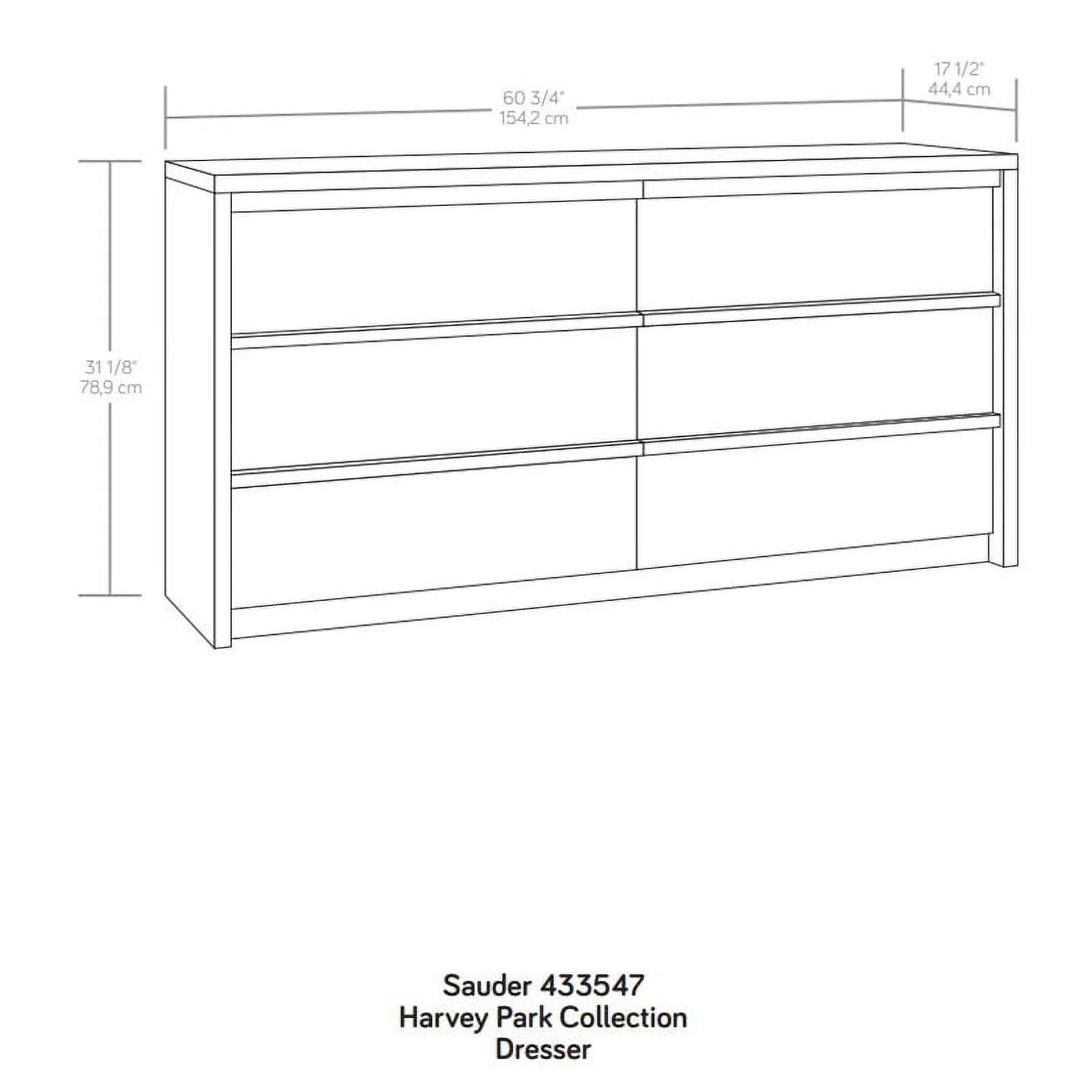 Sauder Harvey Park 6-Drawer Wood Dresser, Pacific Maple Finish