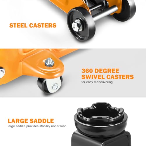 DNA MOTORING Floor Jack 3 Ton (6000 lbs) Capacity, Fast Lift Service Jack Low Profile Steel Heavy Duty Hydraulic Car Jack, Lifting Range 3"-20", Black, TOOLS-00475-BK