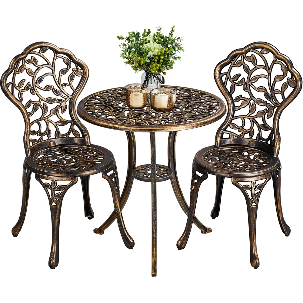 Easyfashion 3 Piece Patio Bistro Table Set, Bronze