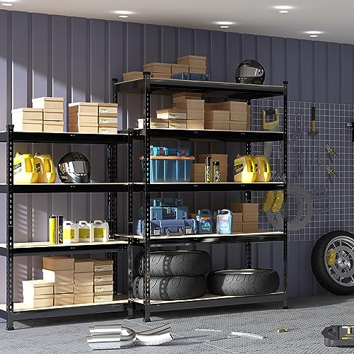 PrimeZone 2 Pack Storage Shelves 48" x 24" x 72" - 5 Tier Heavy Duty Adjustable Garage Storage Shelving, Metal Storage Utility Rack Shelf Unit for Warehouse Pantry Closet Kitchen, Black