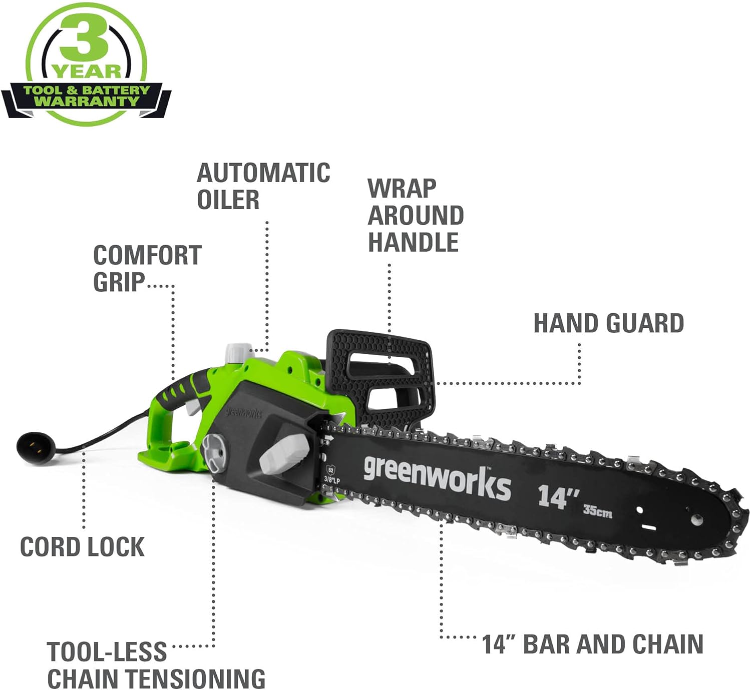 Greenworks 10.5 Amp 14-Inch Corded Chainsaw 20222 Pack of 2