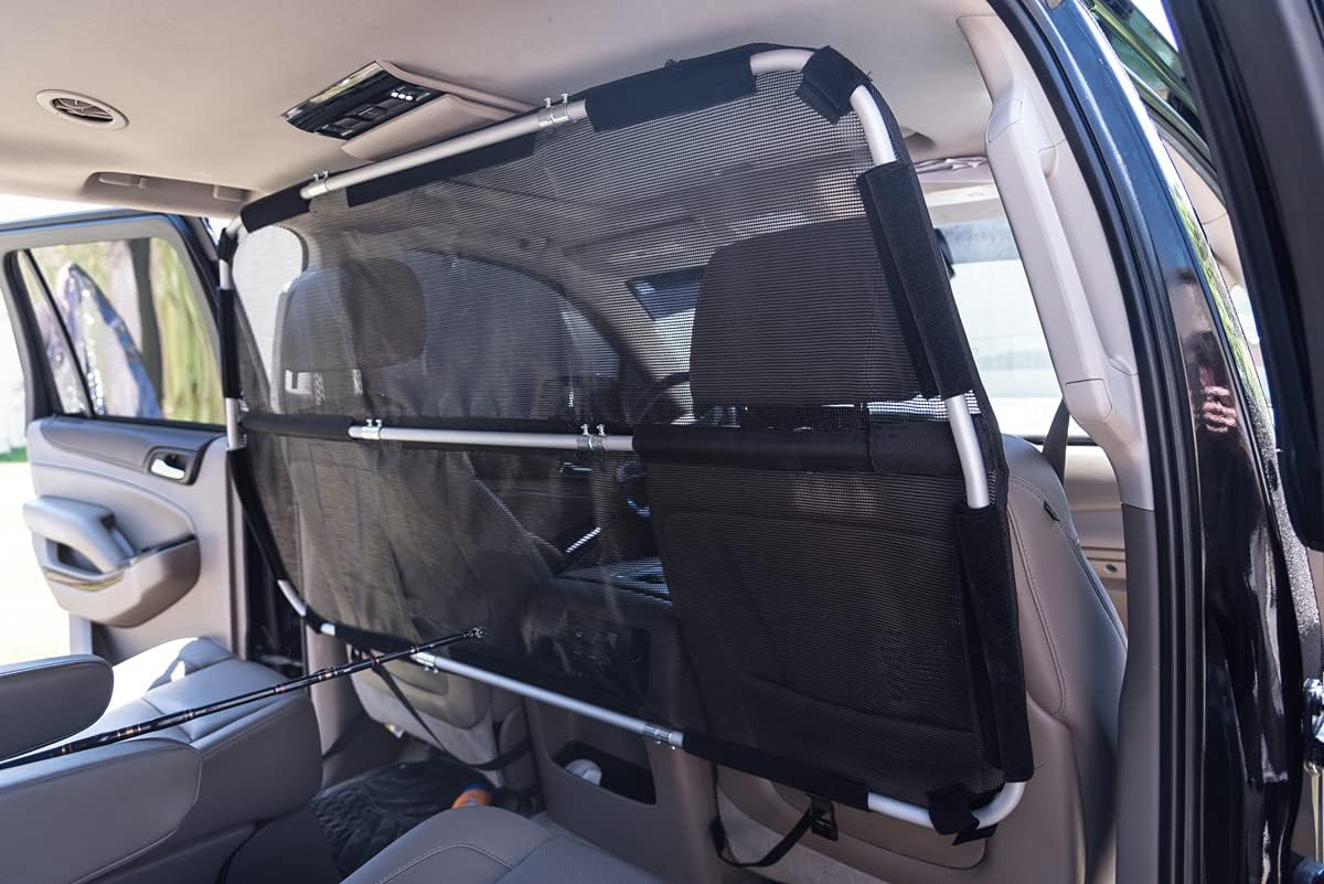 MULTI-USE VINYL PLASTIC OR MESH CAR DIVIDER, USE AS A SNEEZE GUARD PET BARRIER FOR DRIVER PROTECTION, PERFECT PROTECTION PARTITION DIVIDER DIVIDES FRONT SEAT and BACK SEAT, Black, Clear, Small Pack of 2