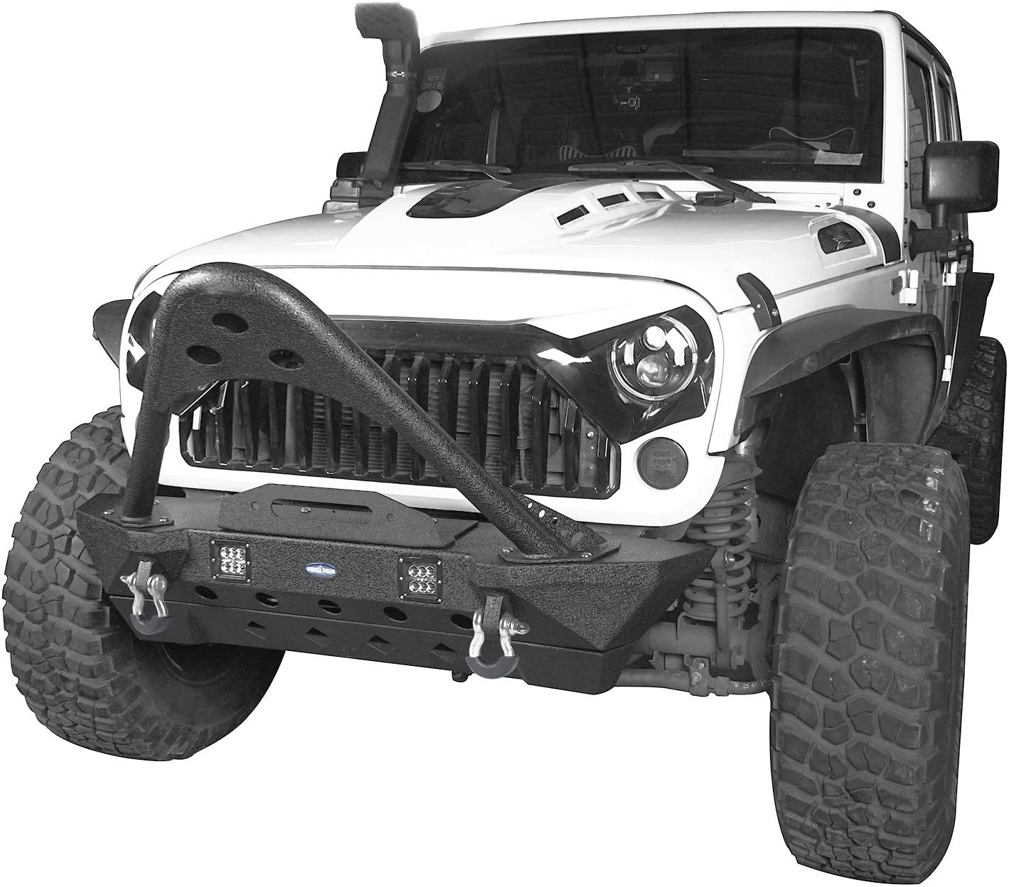 Hooke Road Jeep Wrangler JK Stinger Bumper, Aggressive Bull Bar Front Bumper w/LED Lights for Jeep Wrangler JK 2007-2018