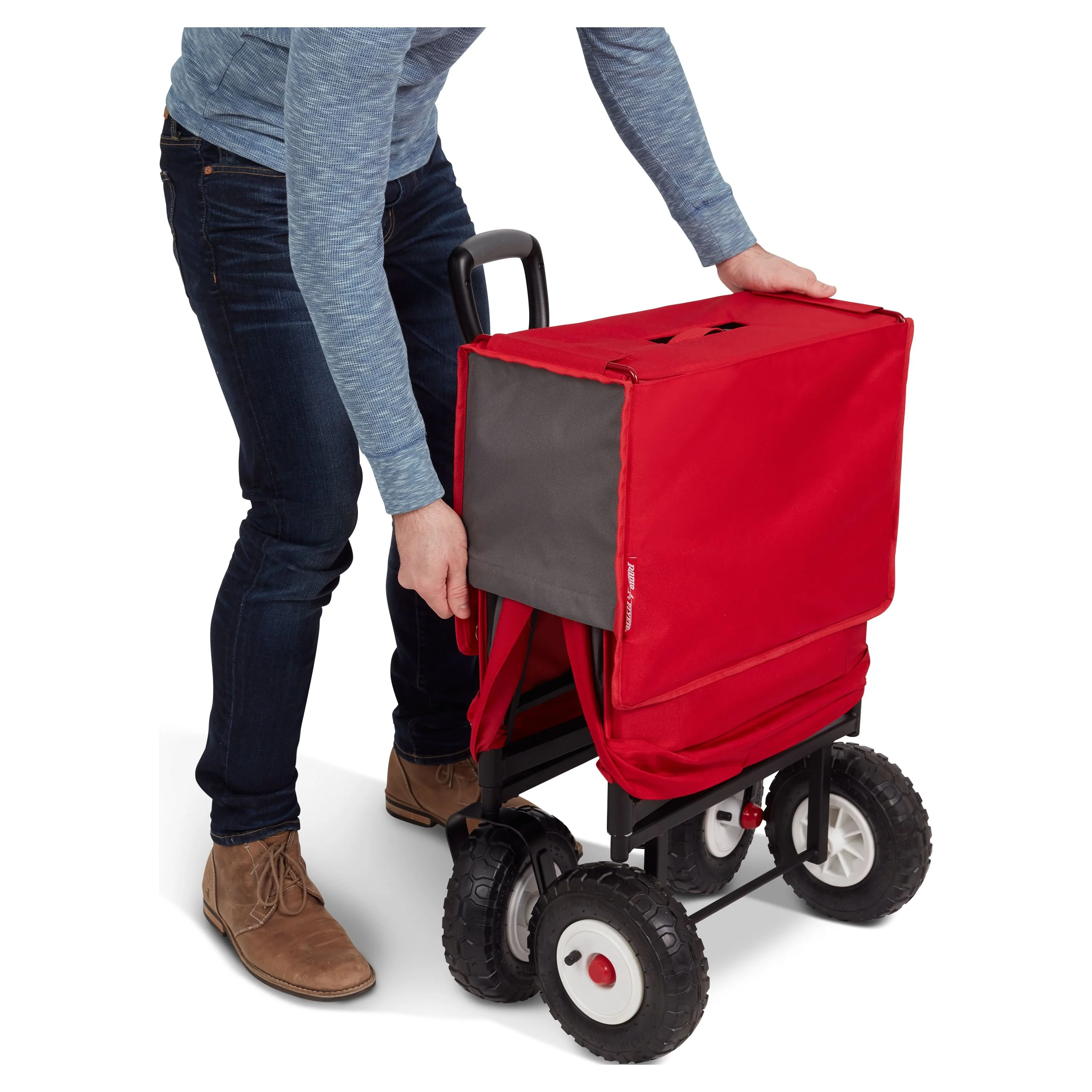 Radio Flyer, 3-in-1 All-Terrain EZ Fold Wagon with Canopy, Red and Gray, Air Tires