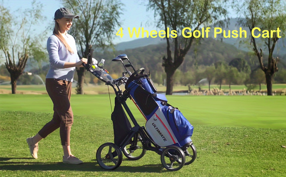 PGAST 4-Wheeled Golf Push Cart-Compact Folding Design, Adjustable Handle, Built-in Scoreboard-Accessories Bag Included, Ideal for Golf Enthusiasts - Curated Treasures Market