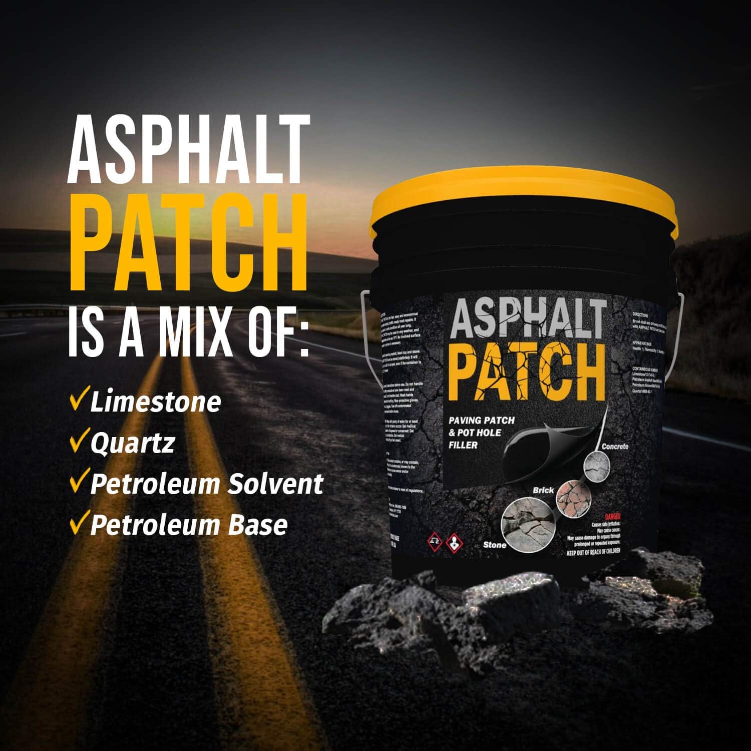 ASPHALT PATCH & POTHOLE FILLER 56 lb Pail | Pothole Repair Kit | Driveway Patch | Paving Patch - 5 Gallon Pail Pack of 2