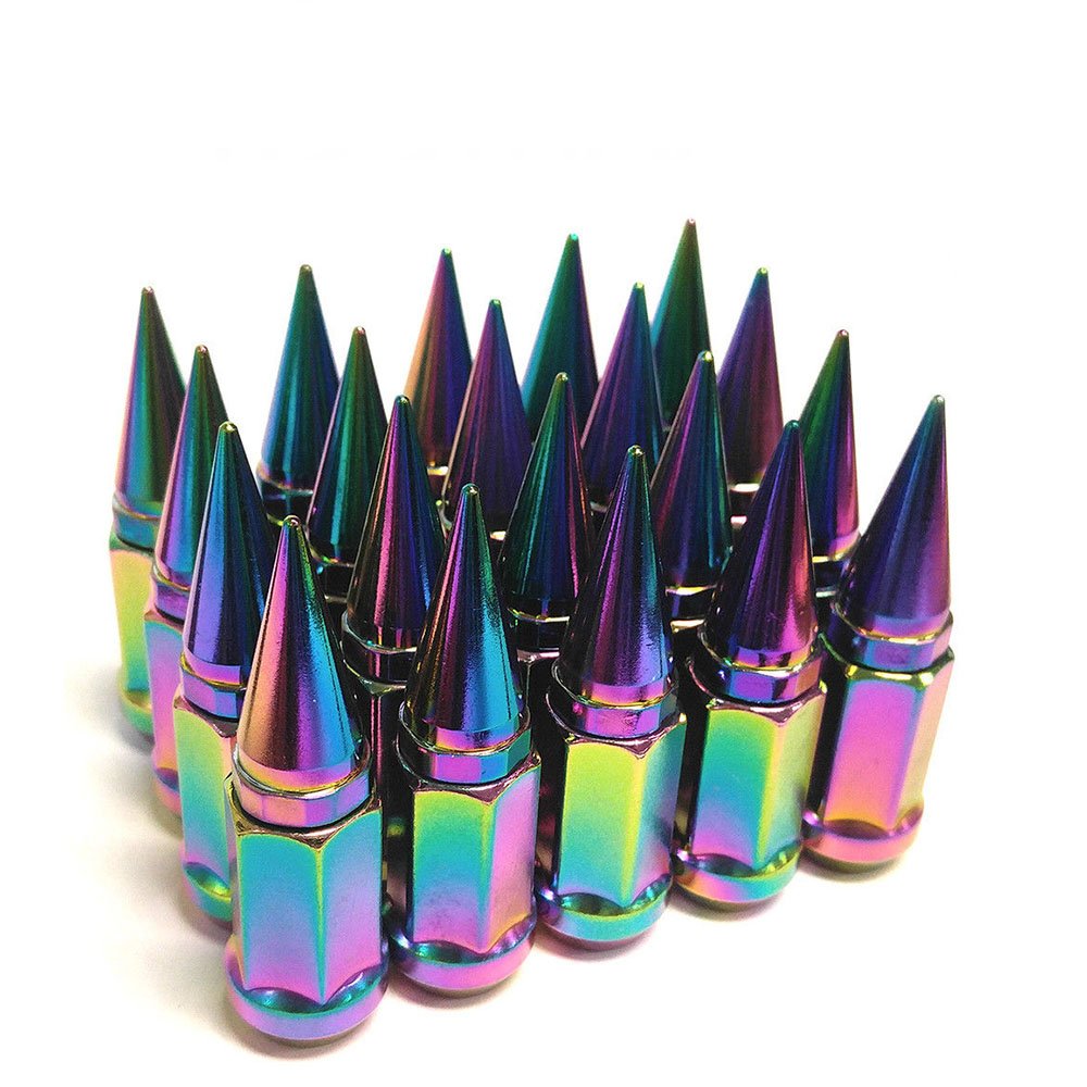 Set of 20 1/2 Extended Spike Tuner Wheel Rim Lug Nuts Tire Screws Refit (Neo Chrome) Pack of 2