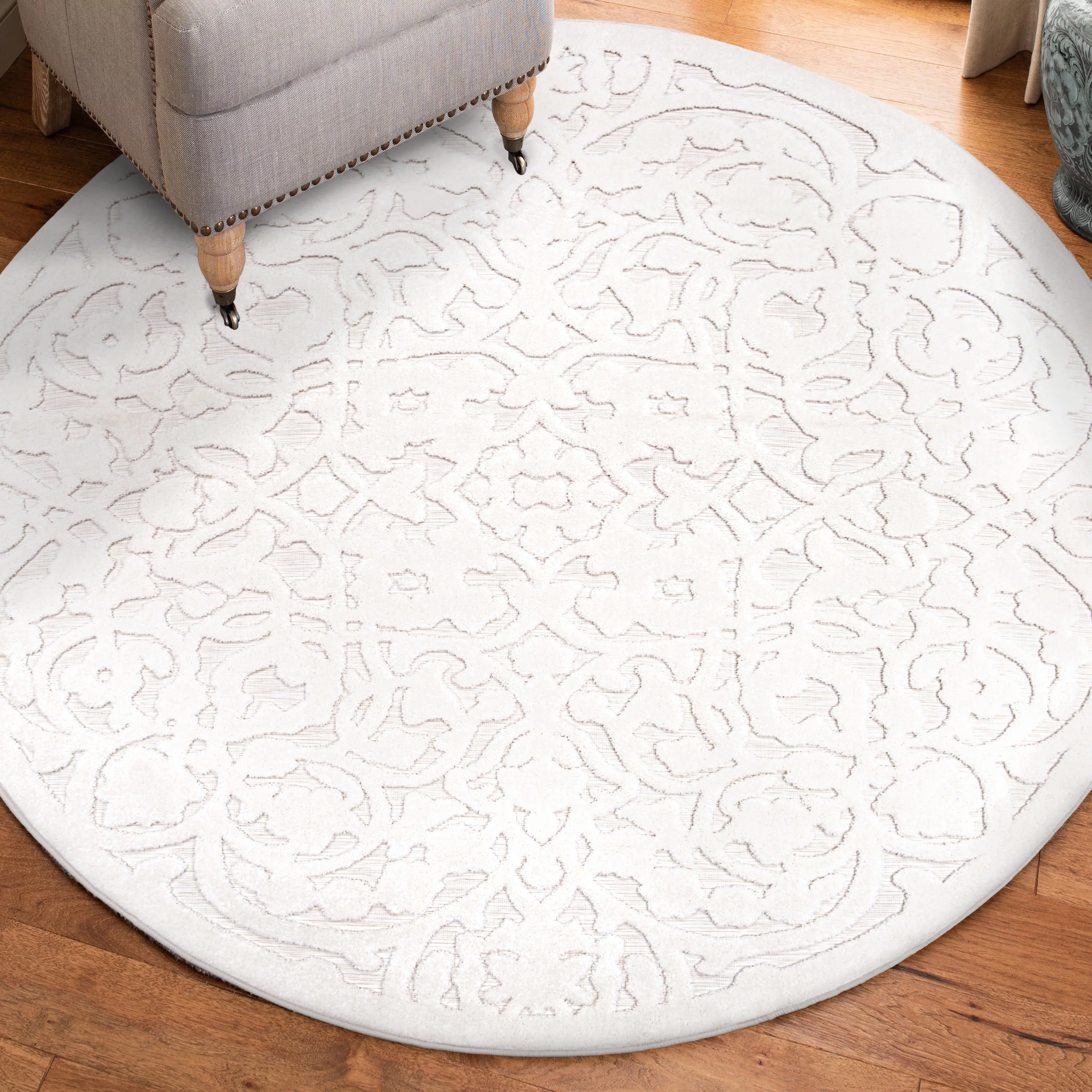 My Texas House Dahlia By Orian 6'5" Round Natural Floral Outdoor Rug