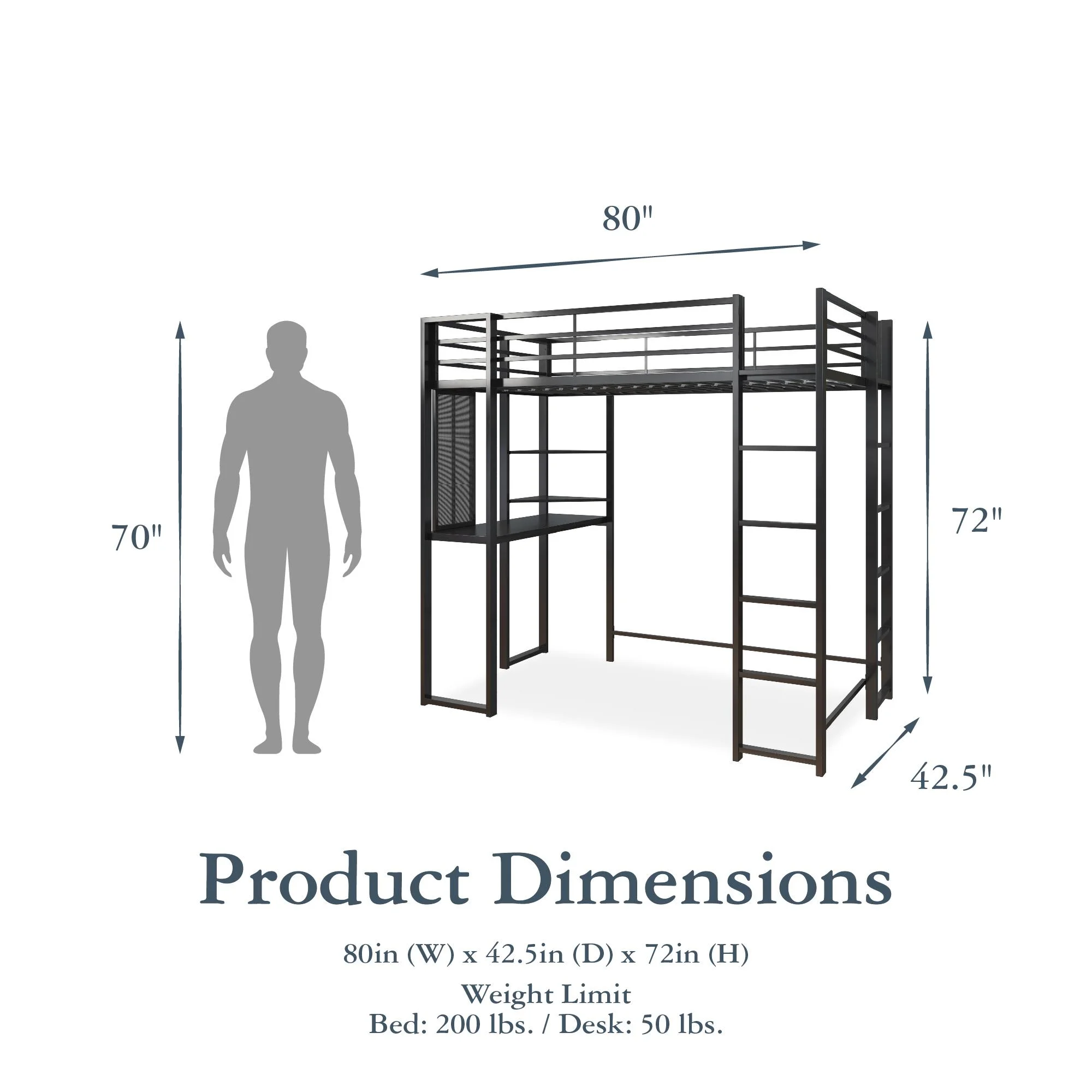 DHP Abode Twin Size Metal Loft Bed, Black