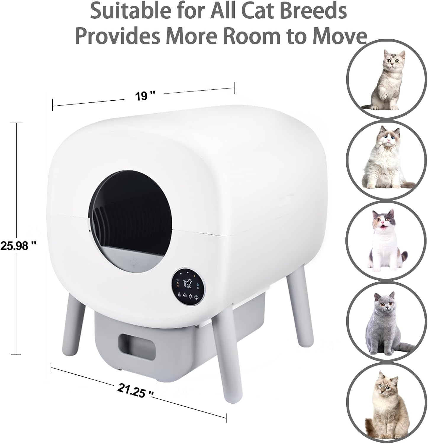Heifriday Self Cleaning Litter Box, Large Automatic Cat Litter Box Self Cleaning with APP and Simple Panel Control Twofold Odor Removal Safety Protection for Multiple Cats