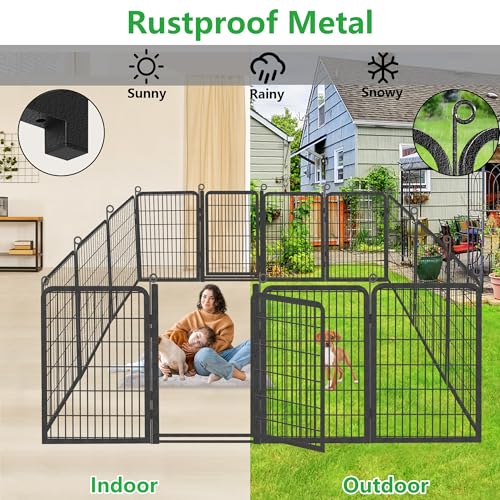 Dog Playpen Outdoor with Low Threshold Full Gate, 32" Height 10 Panels Large Dog Fence Outdoor for Yard, Heavy Duty Pet Playpen Metal Play Pen Portable Fence for RV Camping, Yard