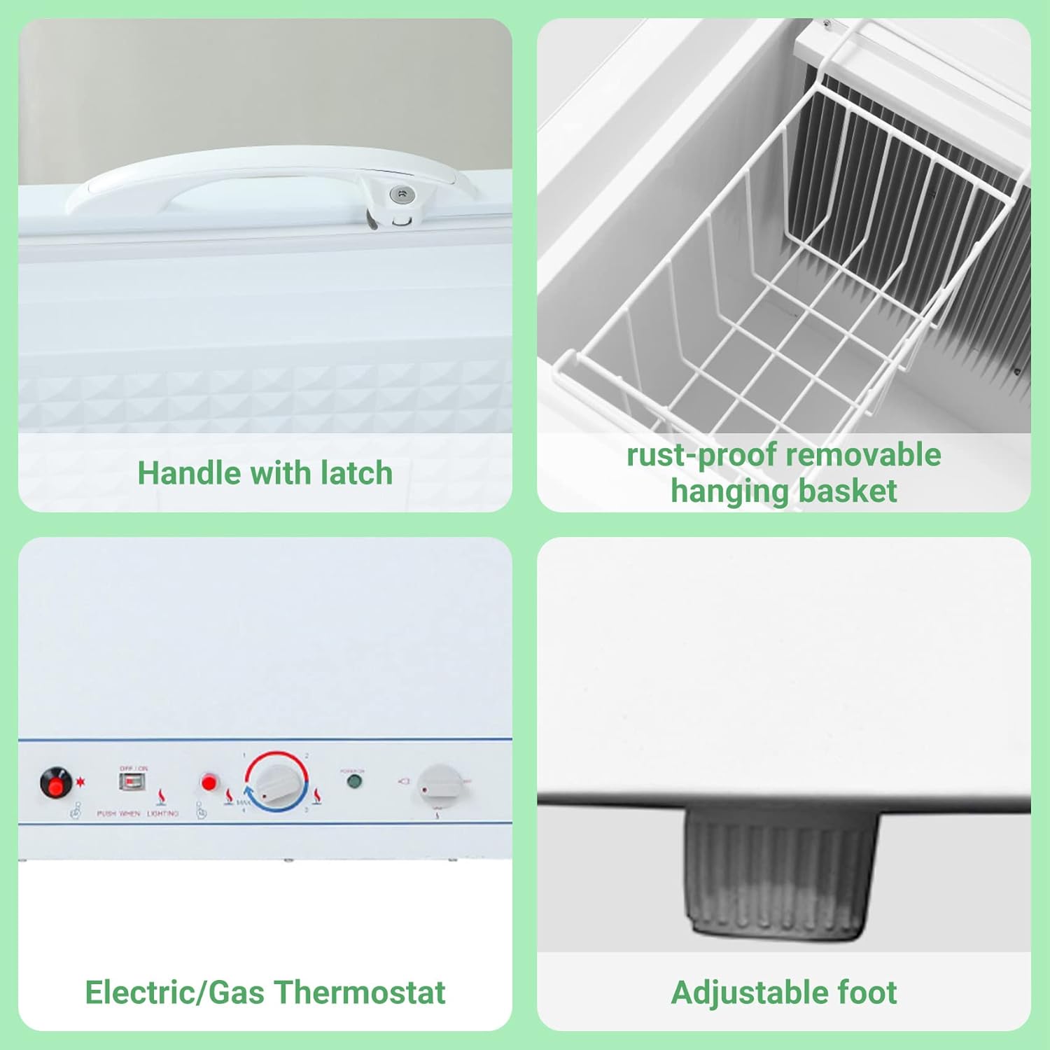 【Upgrade】 7.2 Cu.Ft. Propane Freezer Off Grid, LPG/110v 2 Way Chest Freezer with Lock, Rv Freezer for Outdoor, Boondcking, Camping, White