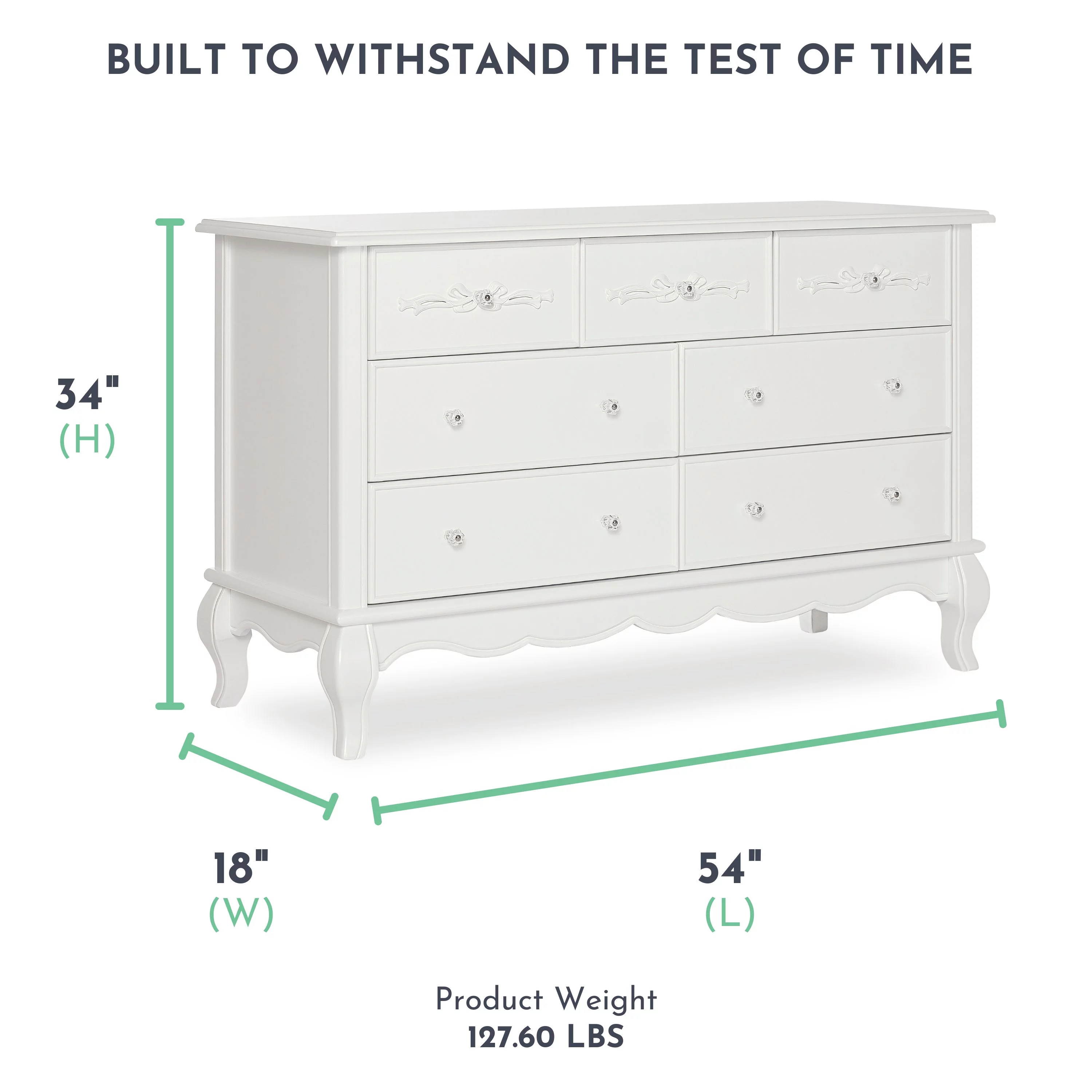 Evolur Aurora 7 Drawer Double Dresser Frost, Spacious Drawers