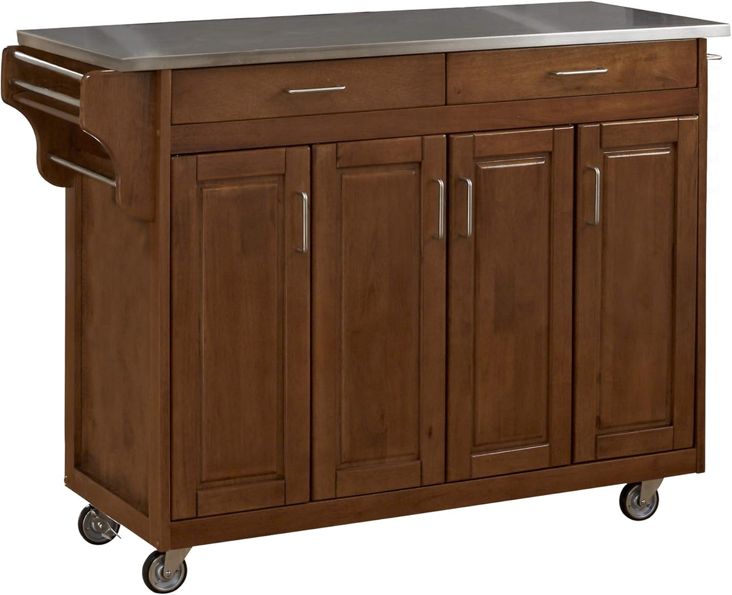 Home Styles Mobile Create-a-Cart White Finish Four Door Cabinet Kitchen Cart with Black Granite Top, Adjustable Shelving
