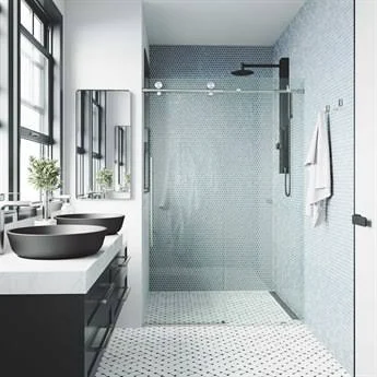Vigo Elan E-Class 48 in. x 76 in. Frameless Sliding Shower Door in Stainless Steel with Clear Glass