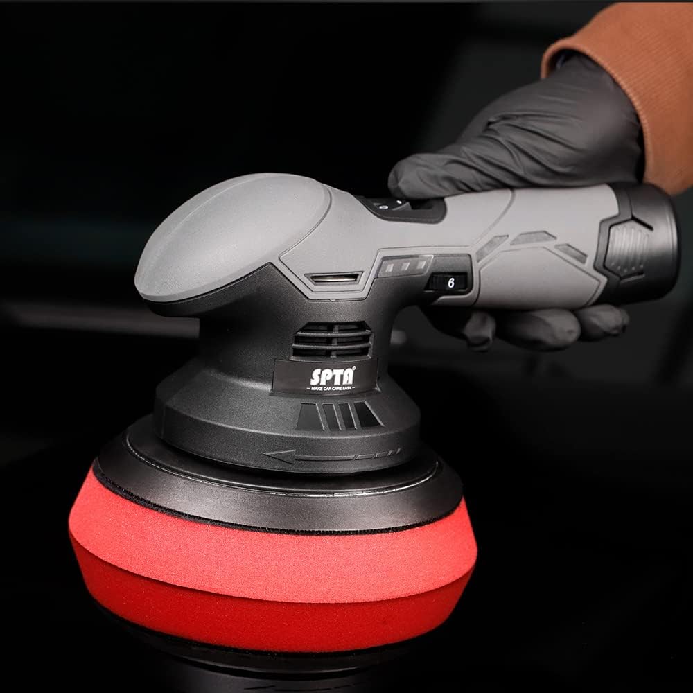 Cordless Car Buffer Polisher, SPTA Polisher with 2Pcs 12V Lithium Rechargeable Battery Brushless Polisher with Variable Speed, Portable Polisher with Polishing Pads Kit For Buffing/Polishing/Sanding