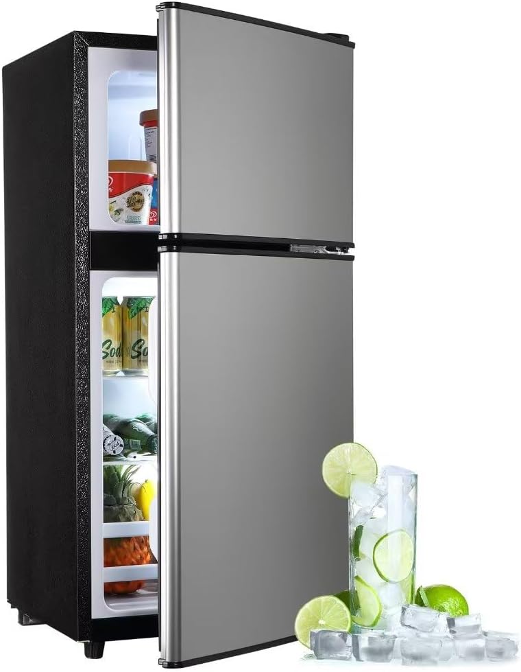 Compact Refridgerator with Freezer, 3.5 Cu.Ft Small Refrigerator with 7 Level Adjustable Thermostat Control for Kitchen, Dorm, Apartment, Office