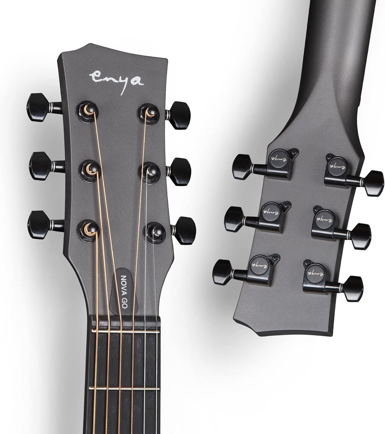Enya NOVA Go SP1 Carbon Fiber Acoustic Electric Guitar with Smart AcousticPlus 35 Inch Travel Acustica Guitarra Starter Bundle Kit(Black) & Enya Smart Automatic Guitar Tuner & Enya Magnetic Strap