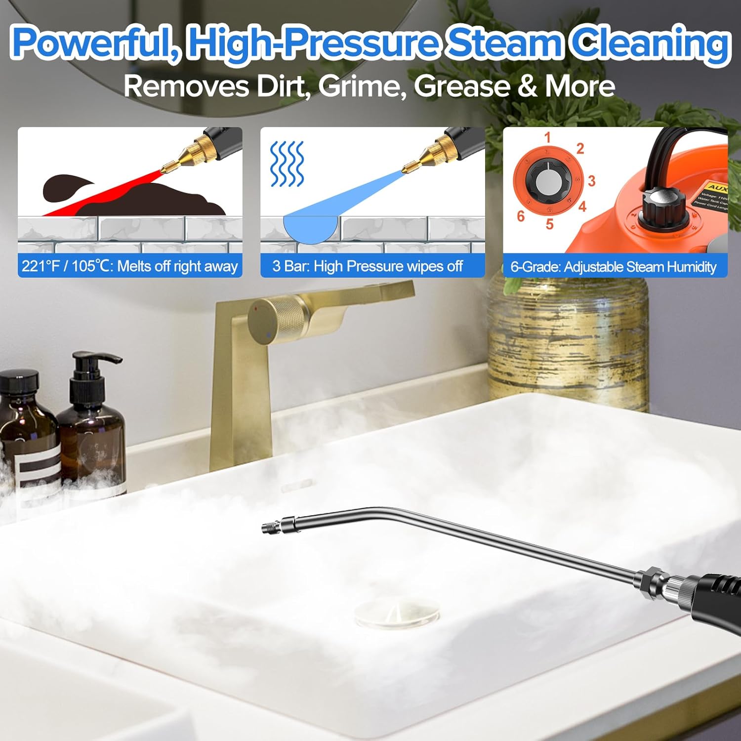 2500W Steam Cleaner, High Pressure Steamer for Cleaning, Portable Handheld Steam Cleaners for Home Use, Steamer for Car Detailing, Steam Cleaner for Upholstery, Kitchen, Bathroom, Grout and Tile