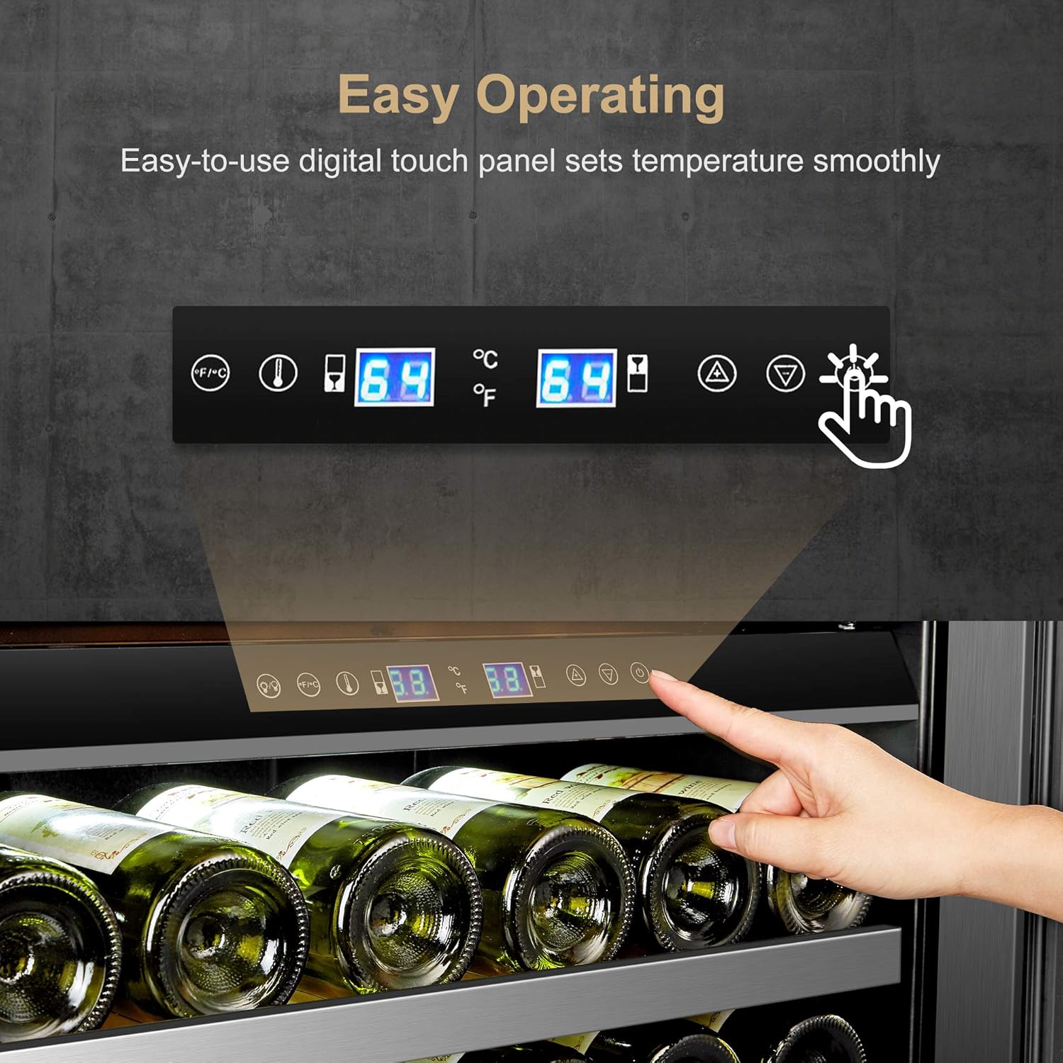 Wine Cooler Refrigerator 143 Bottle Triple Zone Wine Fridge, Seamless Stainless Steel Trimmed Door, 24 Inch