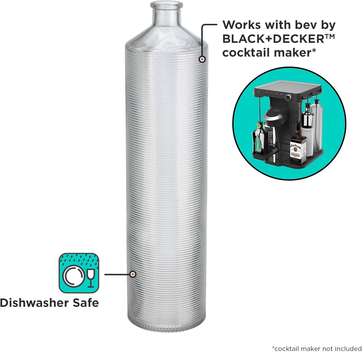 bev by BLACK+DECKER Cocktail Maker Machine and Drink Maker for Bartesian capsules (BEHB101) Black Medium & DECKER Cocktail Maker Glass Liquor Dispenser Bottle, Dishwasher Safe (BEWB101)​