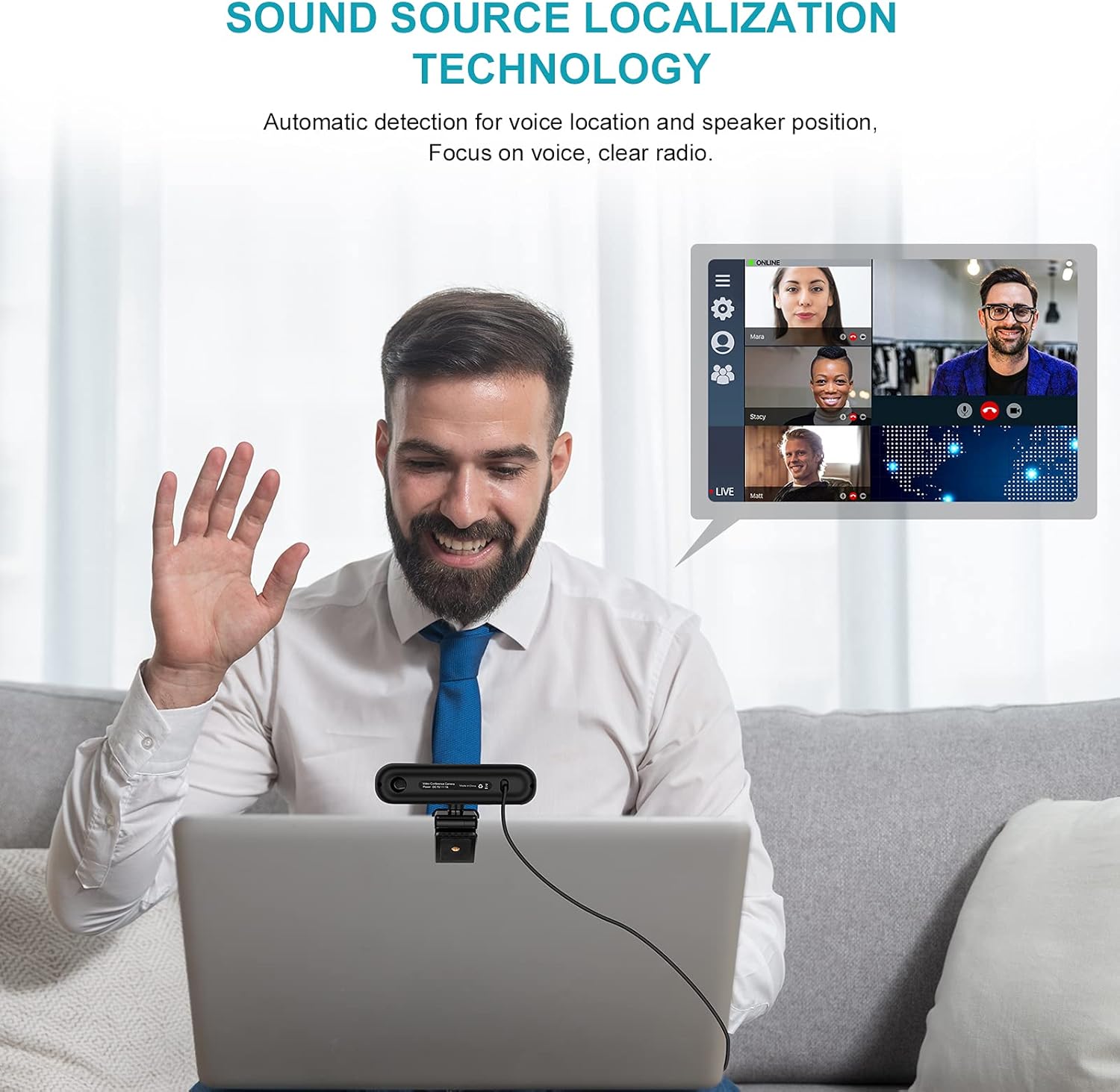 3 in 1 Webcam - Webcam with Microphone and Speaker, Professional Hi-Fi Speakers & Noise Reduction Mic Arrays, Built-in Privacy Cover & w/Light Correction & Autofocus Conference Computer Camera Pack of 2