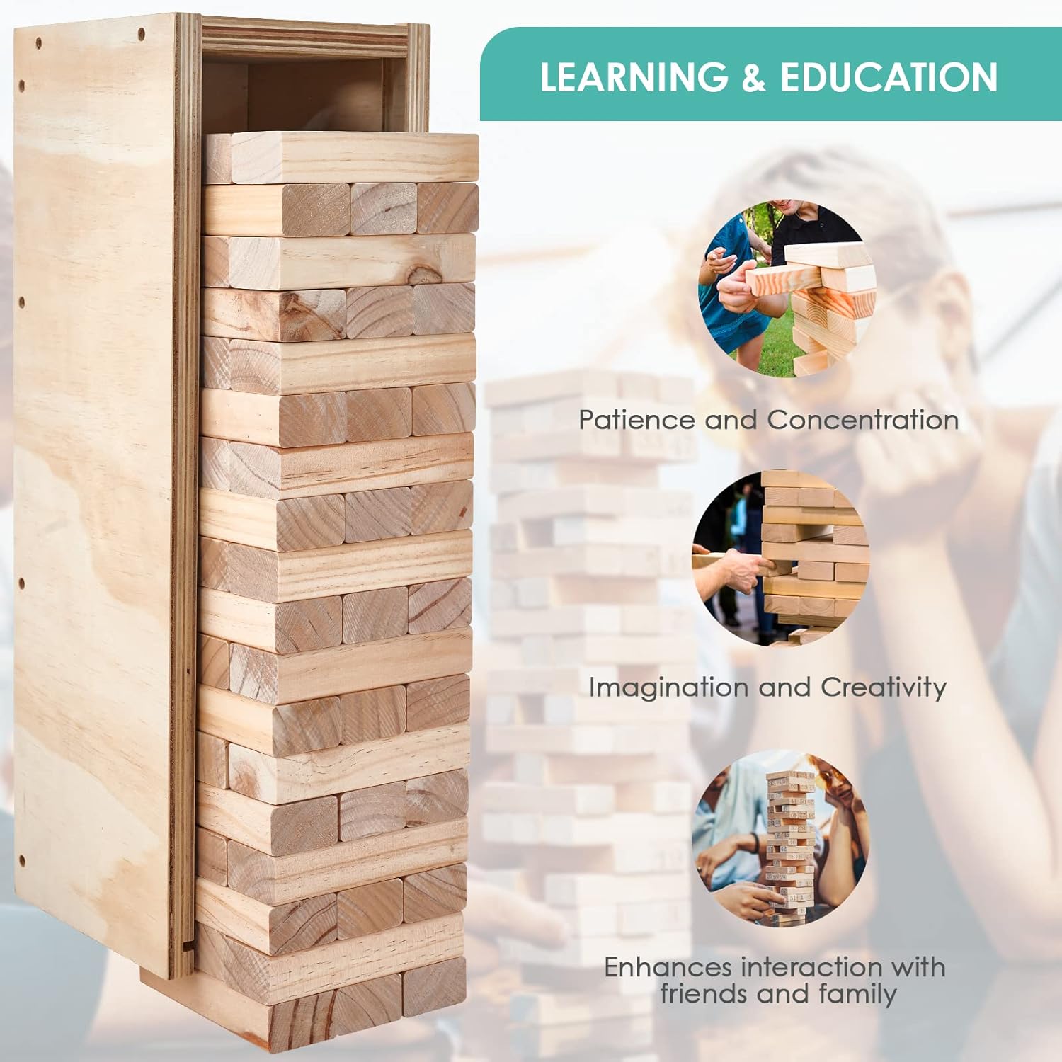 CELETOY Giant Stacking Game, Quick Set-up & Quick Storage Block Wooden Tower Game Set with Carrying Bag and Tumble Tower Box for Kids, Adults and Family, Lawn Games Backyard Outdoor