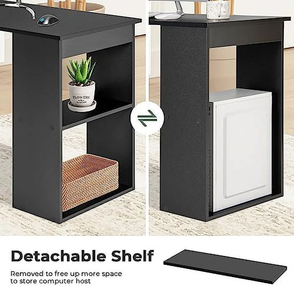 RUNFAYBIU 48 Inch Computer Desk with Bookshelf  3-in-1 Home Office Desk with 4-Tier Bookcase &amp; CPU Stand  Space-Saving Reversible Writing Desk Work Table for Bedroom  Study Room  Offi