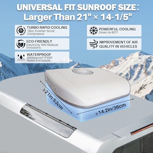 Cooling 12V RV Air Conditioner 7000 BTU, Universal RV Rooftop Ac Unit All-In-One 12 Volt DC Camper Ac Units, Low-Noise Easy Install For Car, Truck, Trailer, Fifth Wheel, Golf Cart, Motorhome