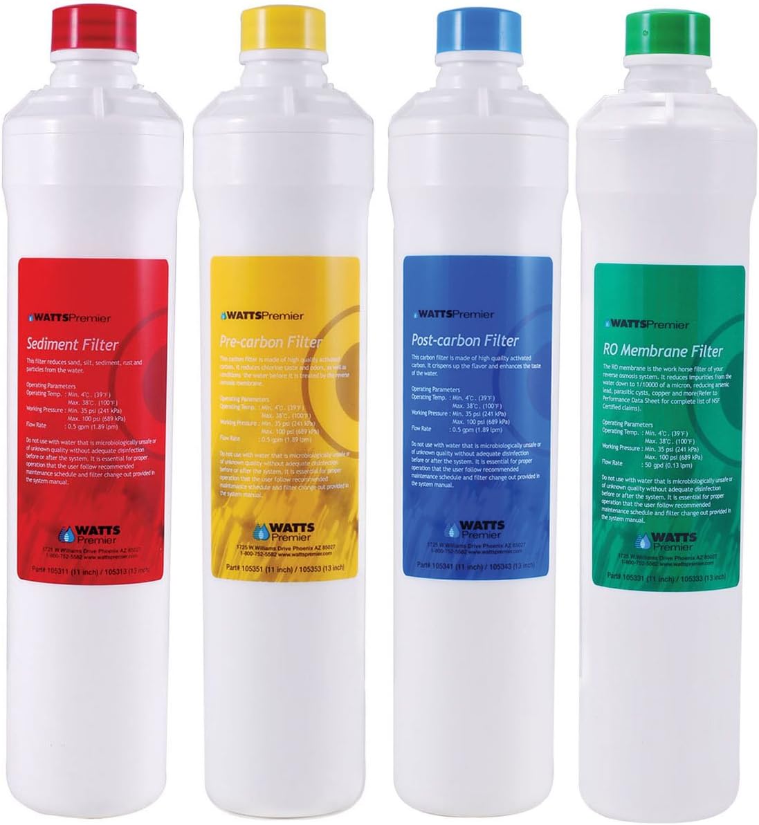 Watts Premier RO Pure Reverse Osmosis Water Filtration System Replacement Filter Kit (4 Pack) | Watts Premier RO Pure Plus Reverse Osmosis Water Filter Replacement Kit (2 Count)