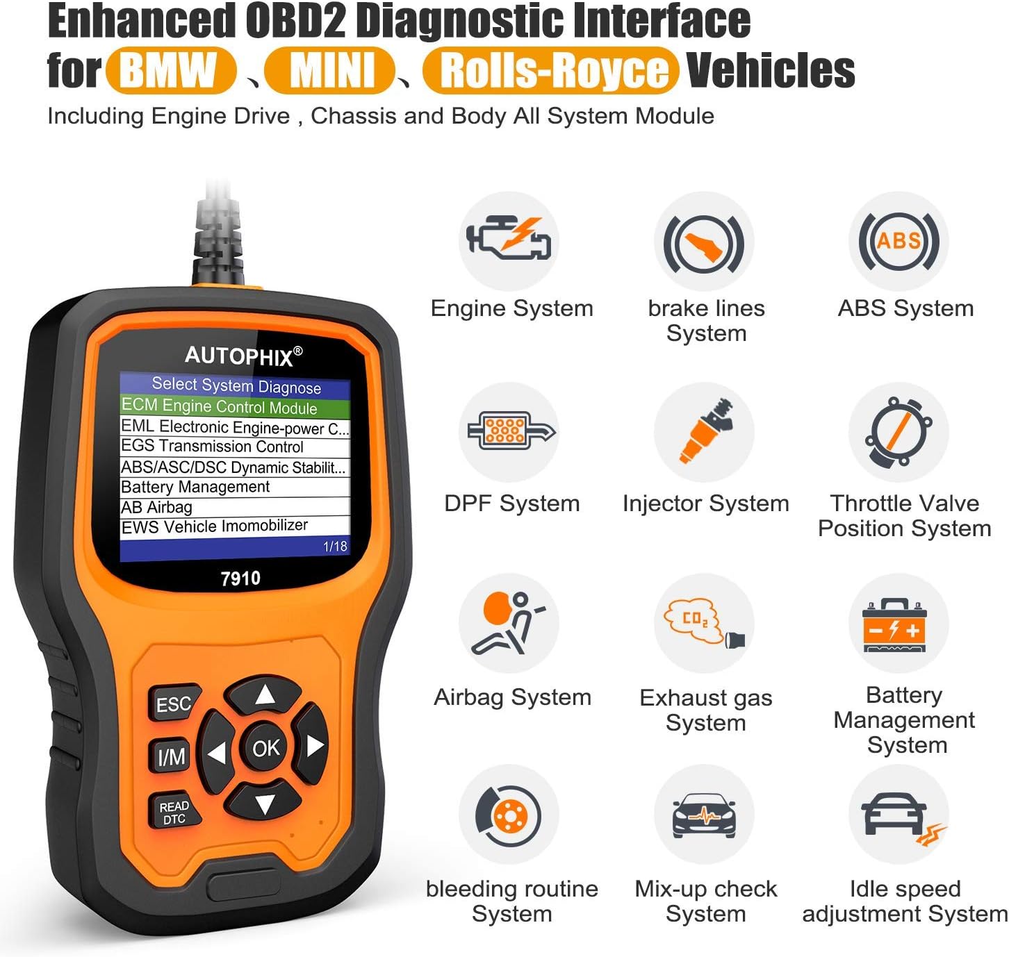AUTOPHIX Diagnostic Scanner Tool for BMW Enhanced 7910 Full-System OBD2 Scanner Auto Fault Code Reader with Battery Registration for All BMW After 1998 [Upgrade Version]