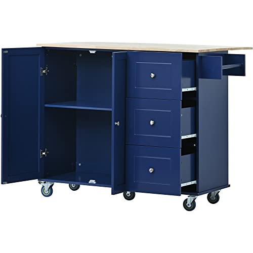 Proaxil Kitchen Island with Drop Leaf, Island Table with Wood Top Butcher Block Countertop on Wheels Microwave Stand with Storage Cabinet with Drawers Modern Rolling Cart (52.7 Inch Width)