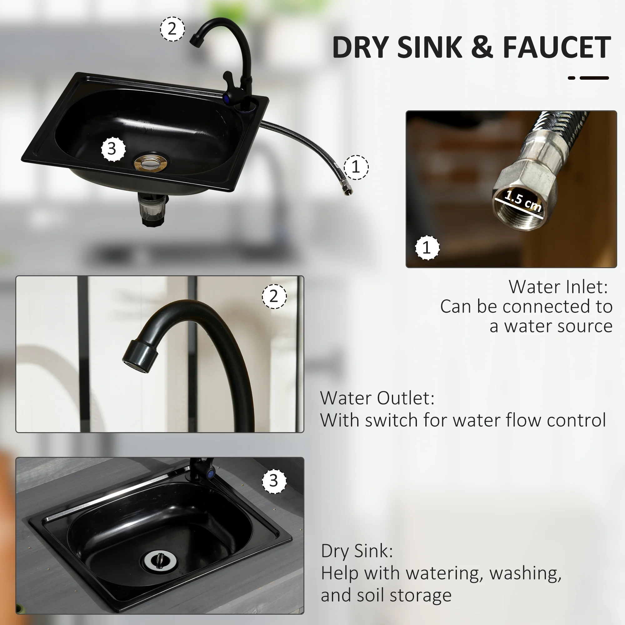 Outsunny Potting Bench Prep Table with Faucet, Sink, and Storage Cabinet