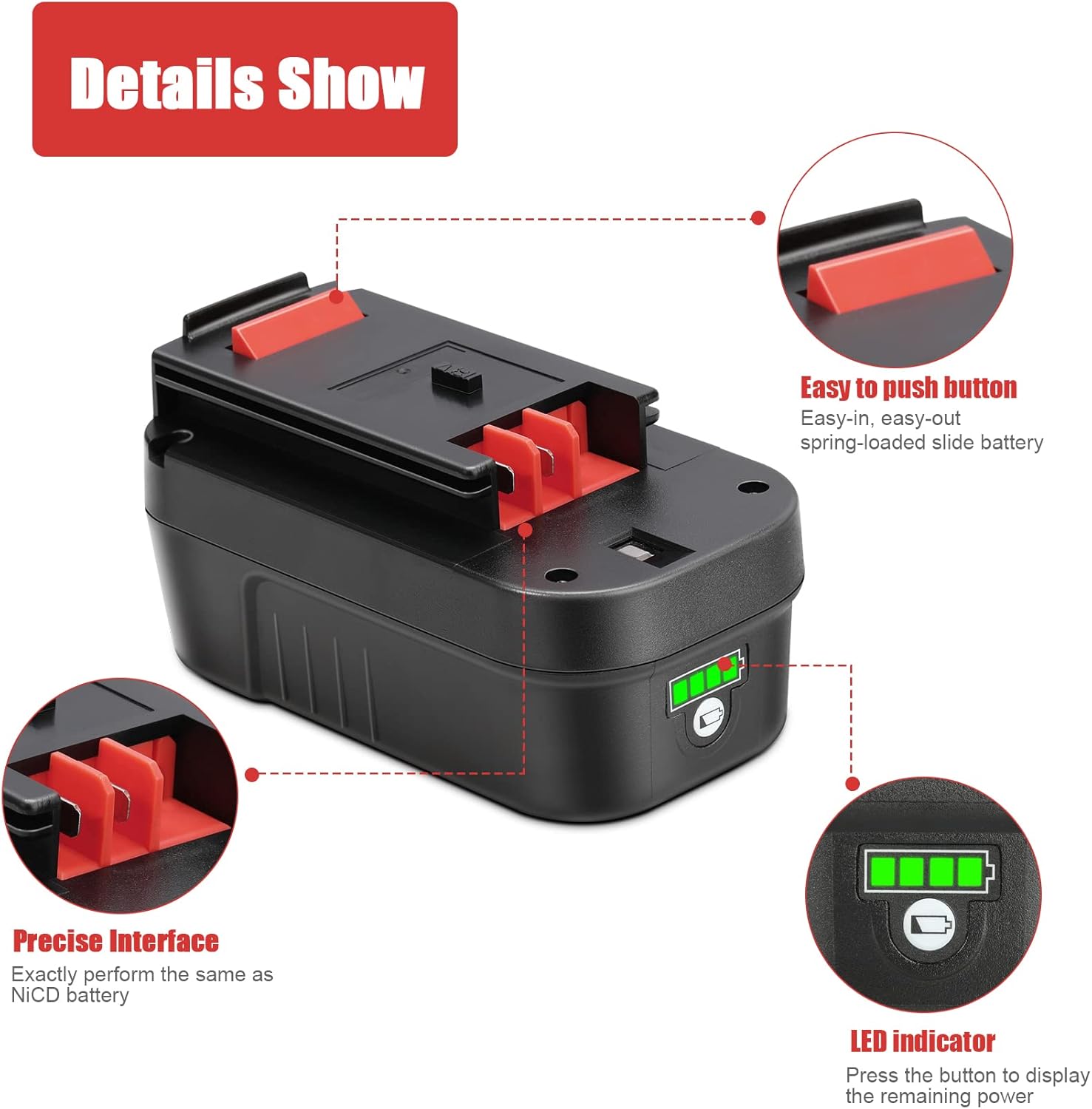 KUNLUN 5.5Ah HPB18 Lithium-Ion Battery Replacement for Black and Decker 18V Battery HPB18-OPE 244760-00 A1718 FS18FL FSB18 Firestorm Cordless Power Tools Pack of 2