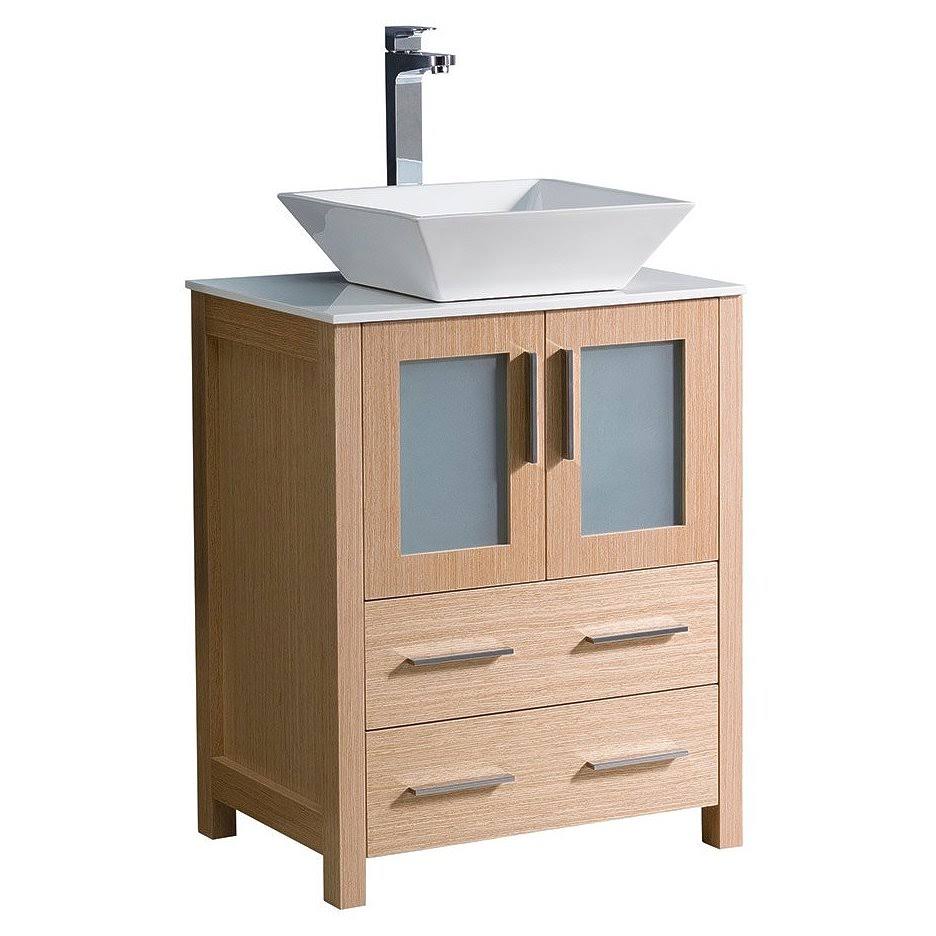 Fresca Torino 24x22 Light Oak Modern Bathroom Cabinet w/ Top u0026 Vessel Sink