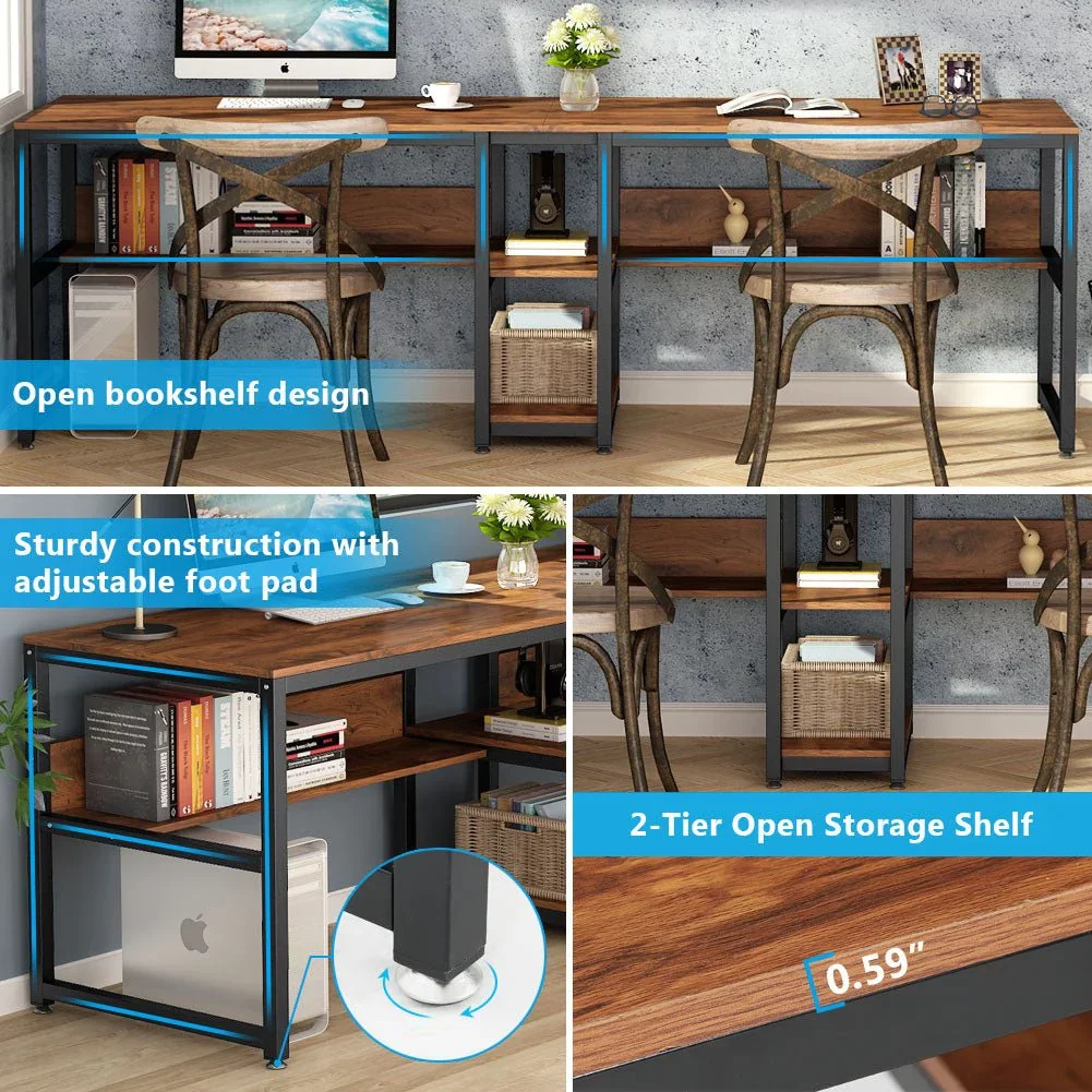 78.7" Computer Double Desk with Bookshelf,Black