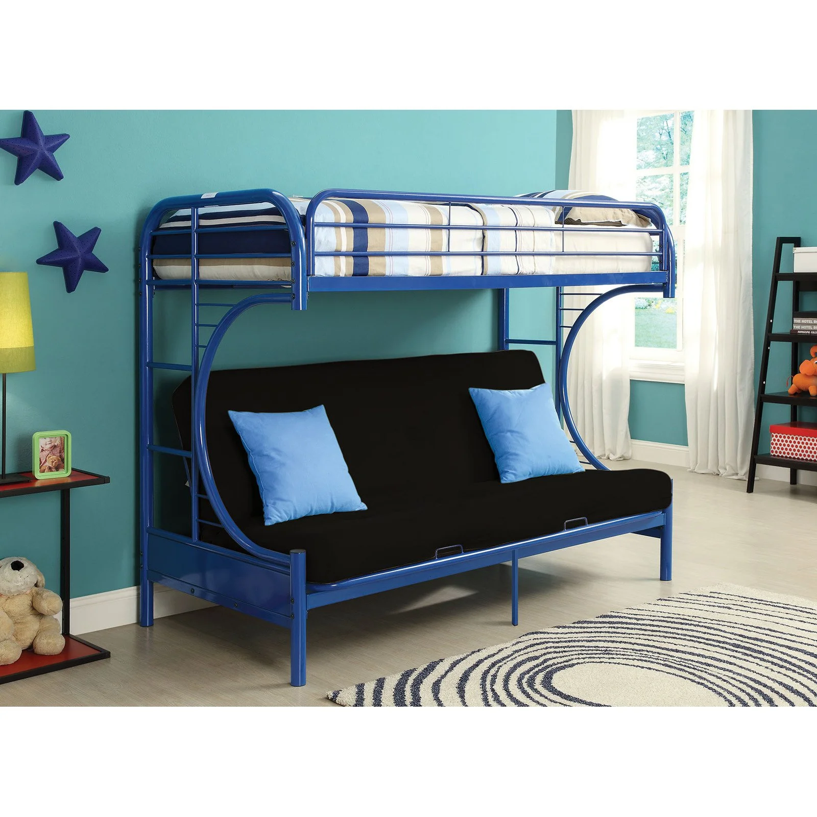 ACME Furniture Eclipse Twin XL over Queen and Futon Bunk Bed in Silver