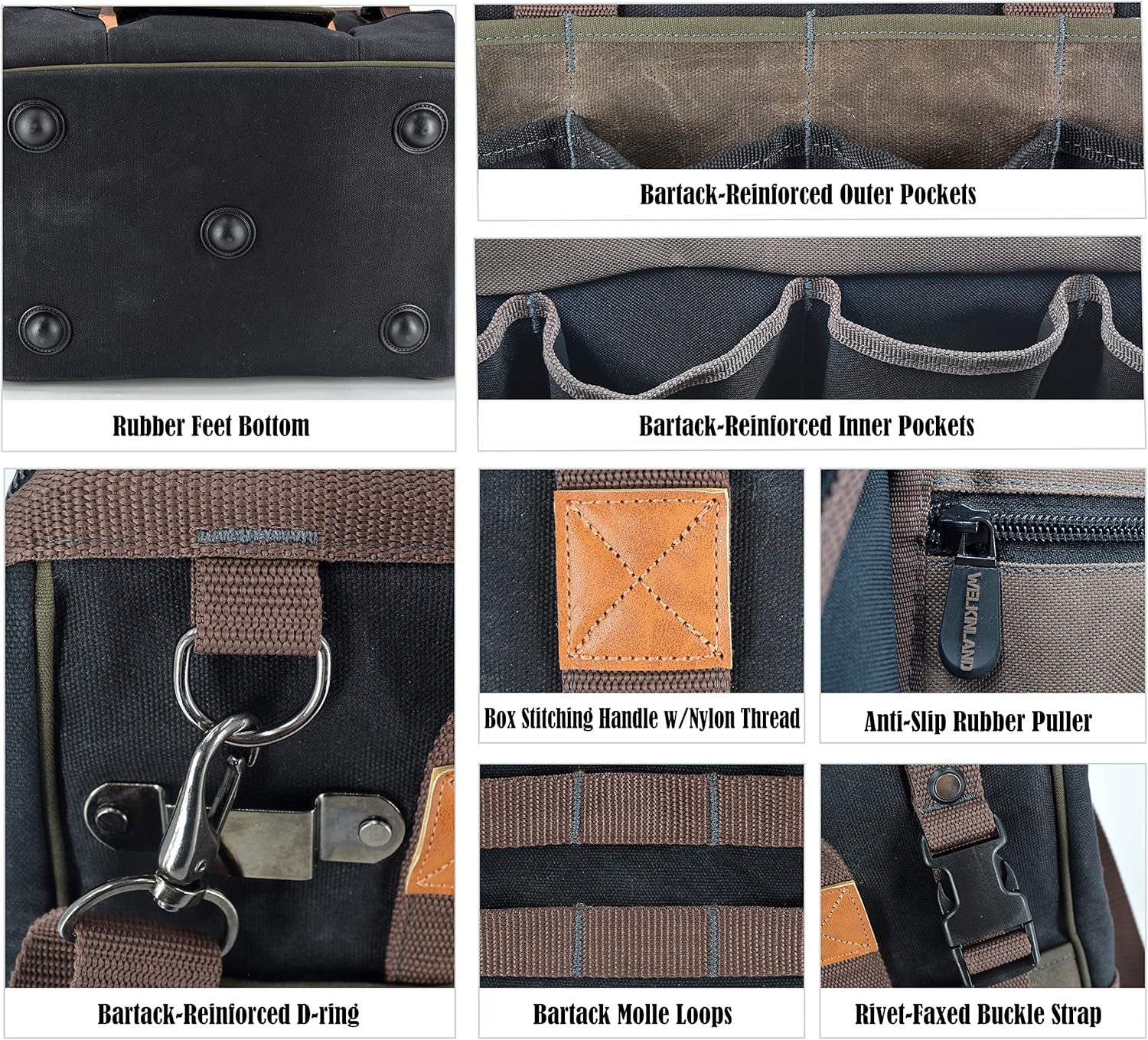 32-Pockets Waxed Canvas tool bag, Heavy-Duty Electrician tool bag, HVAC tool bag, Tool bag organizer, 16" Tools bag carrier, Tool bags for electricians, Tool bags for men, Tool bags for construction