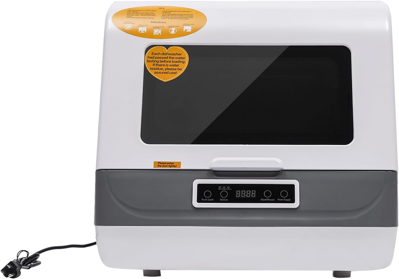 Portable Dishwasher Countertop, Mini Dishwasher with 3 Programs Standard, Fast & Strong 360° Dual Spray 75℉ Hot Air Drying Professional Complete Dishwasher for Dorm, RV& Apartment, White