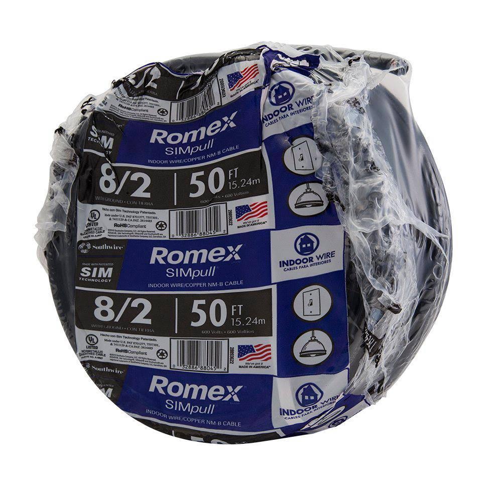 Southwire 50 ft. 8/2 Black Stranded Romex SIMpull Cu NM-B W/G Wire