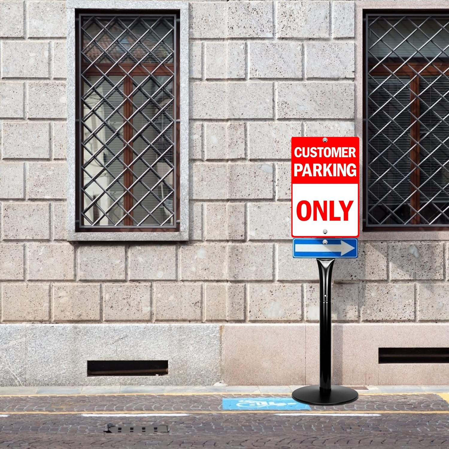 Mutualsign Parking Sign Post 48" Heavy Duty Cast Iron Sign Base Parking Sign Post, Movable Sign Stand for Hanging Signs, Black. Pack of 2