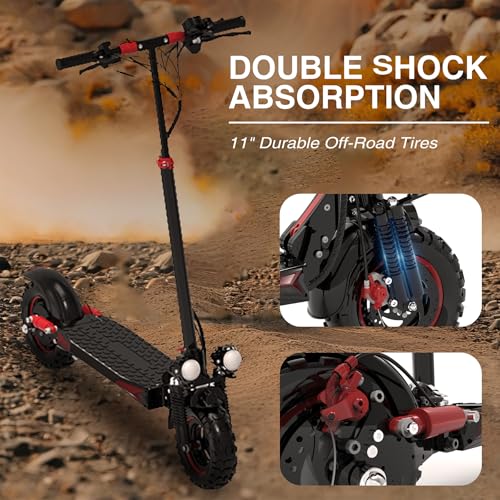 Electric Scooter Adults, 48V 18AH/21AH Battery, 1200W Motor, 35 Mph Top Speed W/ 35 Miles Max Range, 11" Off Road Vacuum Wide Tire, Foldable E Scooter with Seat, Dual Suspension