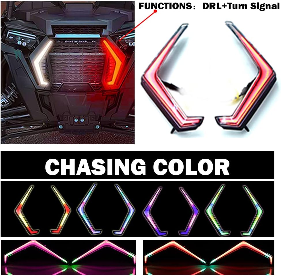 RZR LED Turn Signal Lights Chasing Color Fang Accent Light Kit Plug and Play Front LED Street Legal Lights Assembly Controlled by Bluetooth+Remote Compatible with 2019-2020 POLARIS RZR XP 4 1000(2PCS)