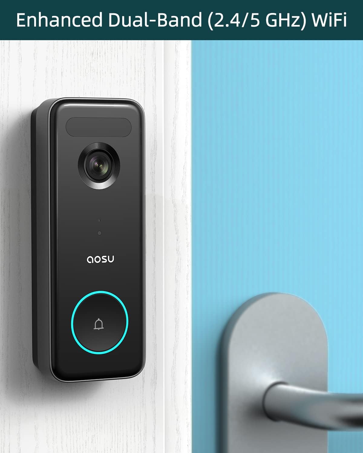 Doorbell Camera Wireless, aosu 5MP Ultra HD, No Monthly Fee, 3D Motion Detection Video Doorbell with Homebase, Enhanced (2.4/5 GHz) WiFi, 180-Day Battery Life, Work with Alexa & Google Assistant