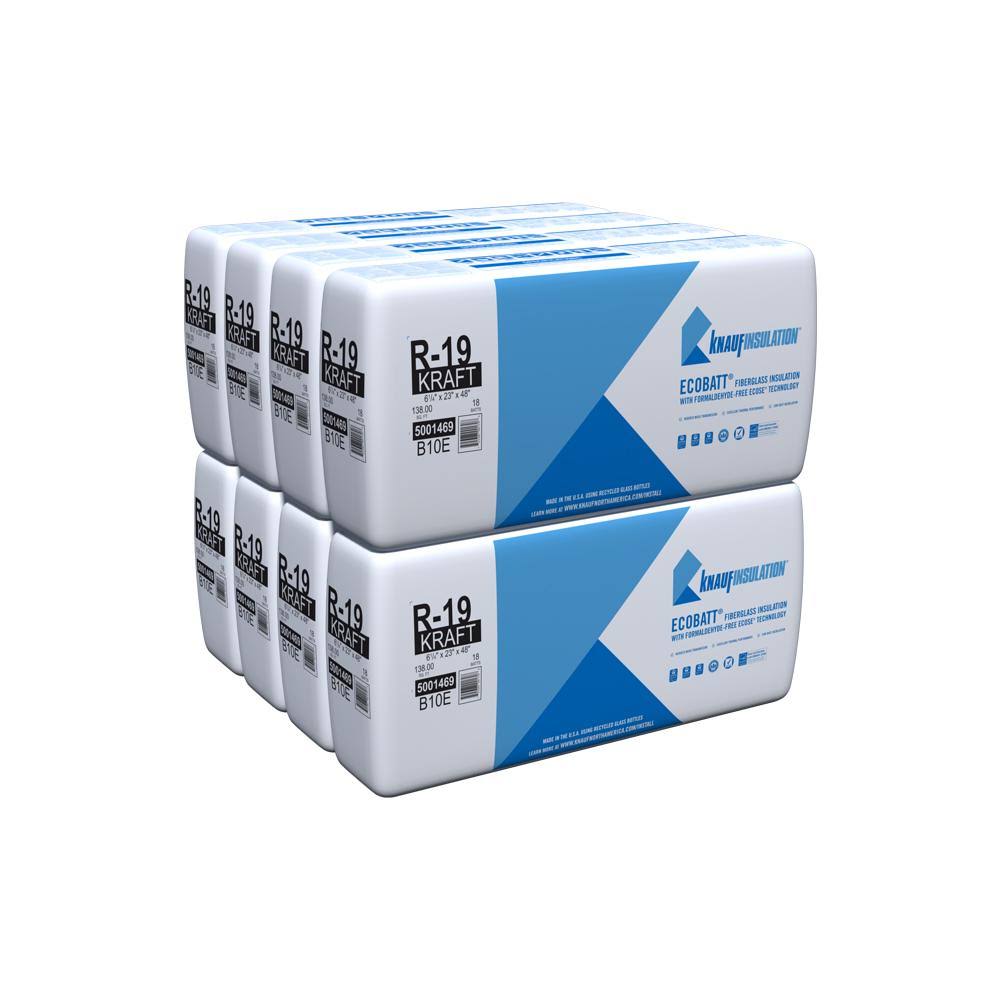 Knauf Insulation R-19 Ecobatt Kraft-Faced Fiberglass Insulation Batt 6-1/4 in. x 23 in. x 48 in. (8-Bags) 690997