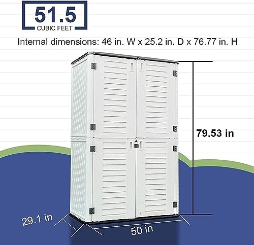 KINYING Horizontal Outdoor Storage Shed,47 Cu.ft Resin Outdoor Storage Cabinet Waterproof for Garden/Patio/Backyards