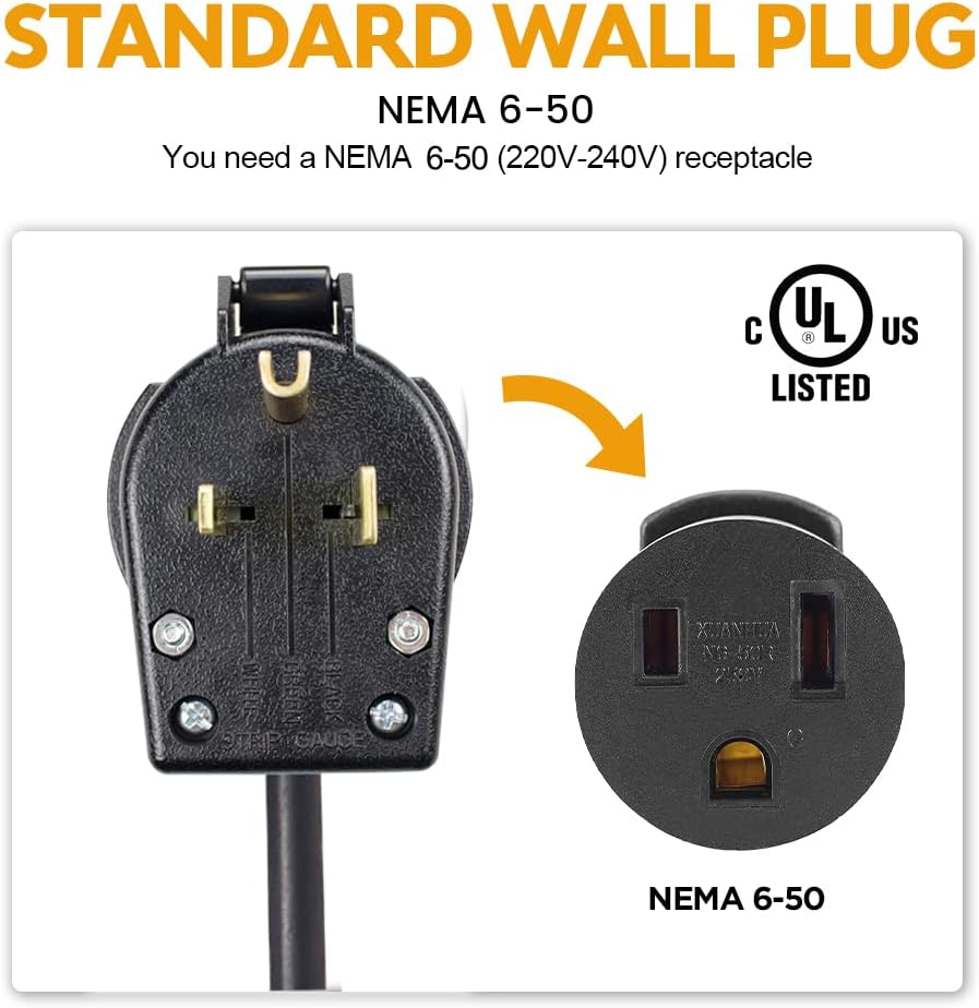 BESENERGY Level 2 EV Charger 40 Amp with NEMA 6-50 Plug 20 feet Cord 240V J1772 Charging Cable Portable