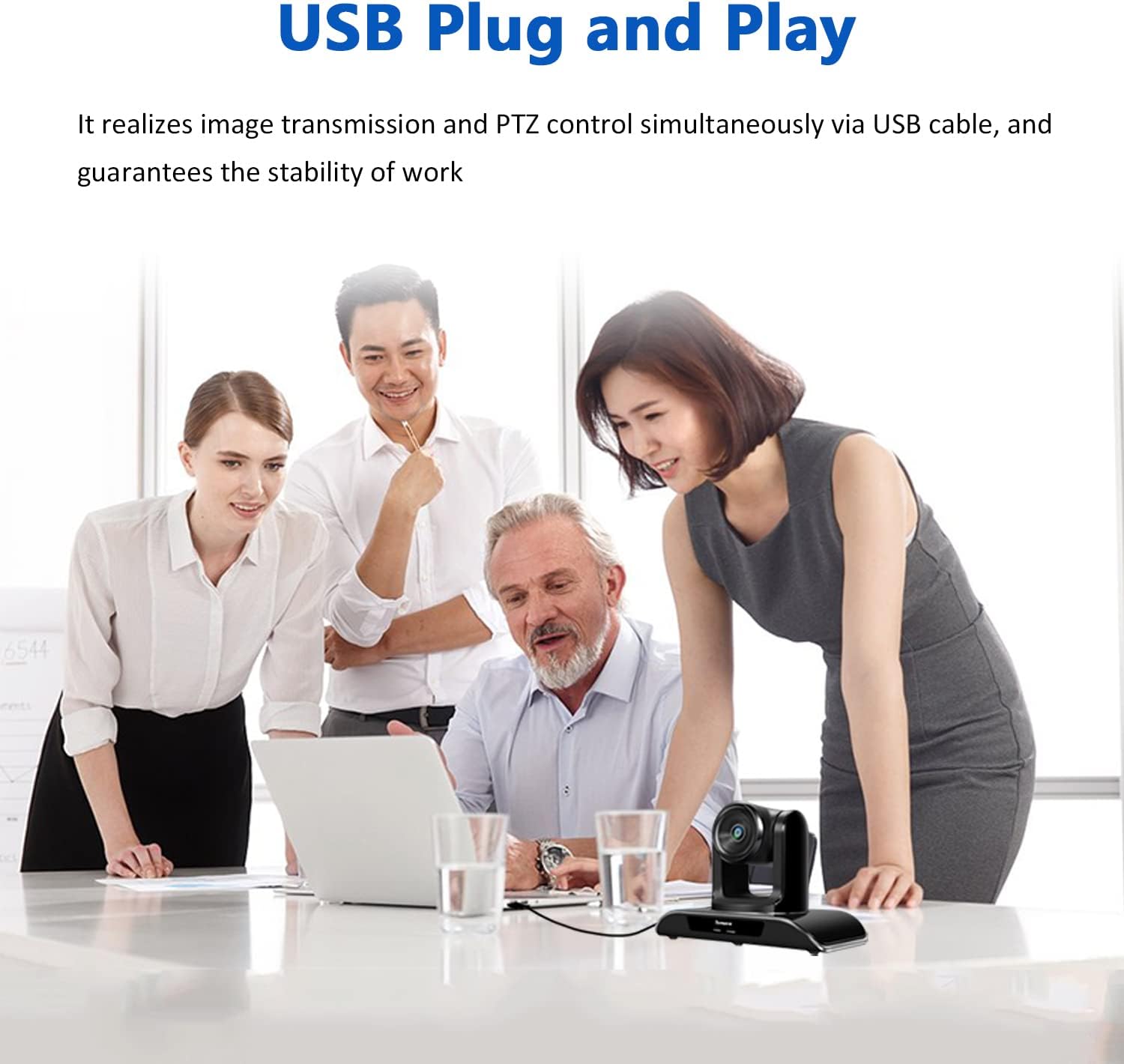 4K PTZ Webcam Video Conference Camera with 5X Digital Zoom and Remote Control USB 124-Degree Wide-Angle for Skype/Teams/Zoom Meeting Live Streaming by TONGVEO