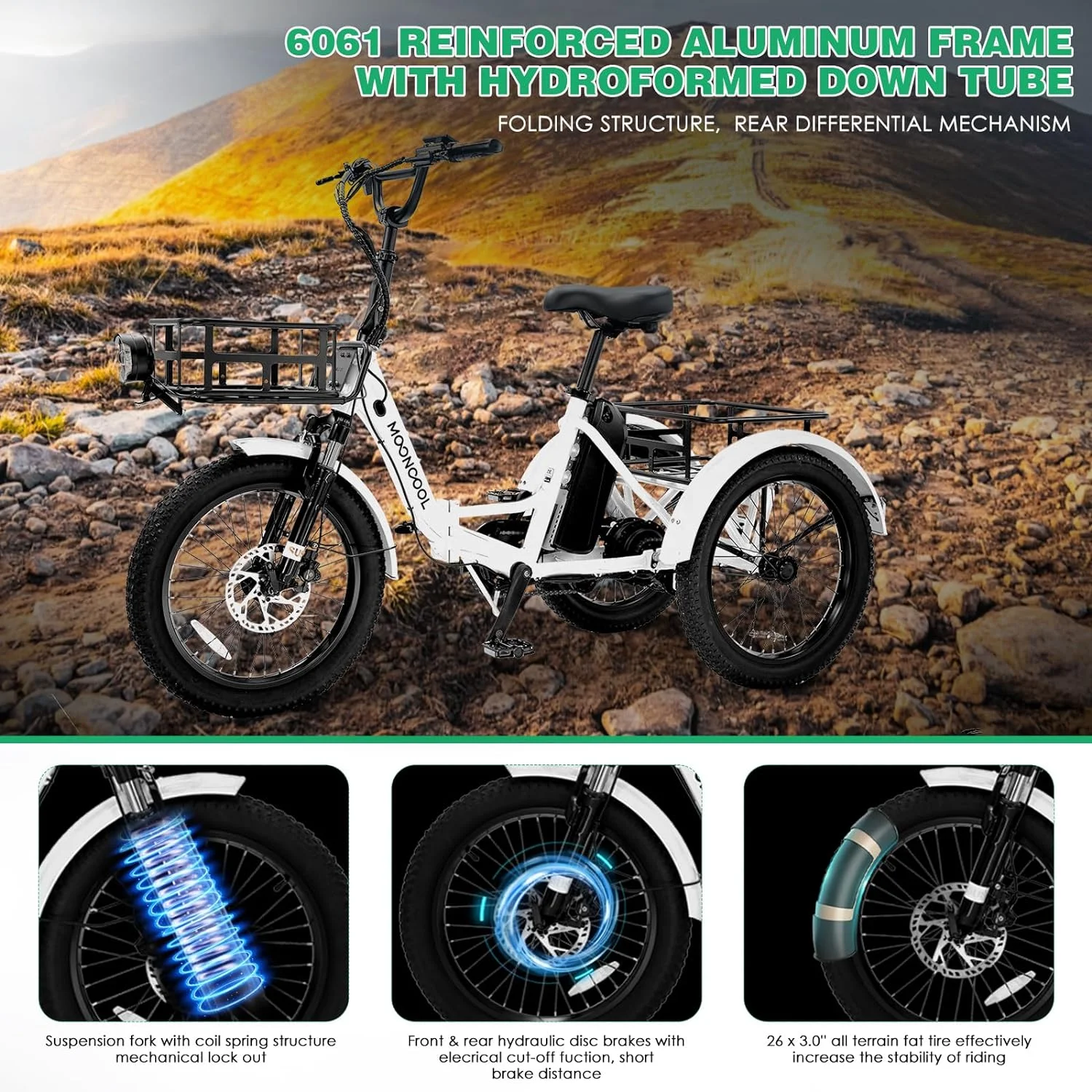 ABORON Folding Electric Tricycle for Adults, 48V Motor 20" Fat Tire 3 Wheel Electric Bike, 1 Speed Foldable Adult Electric Tricycle with 48V 14.5AH Removable Battery,Home, Travel, Off-Road