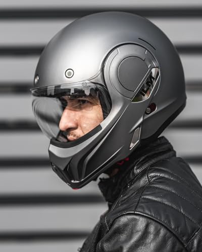 ILM Vintage Full Face Modular Motorcycle Helmet for Adults Men ATV UTV Snowmobile with 180° Reversible Chin Guard DOT Model-B707(Matte Black, L)